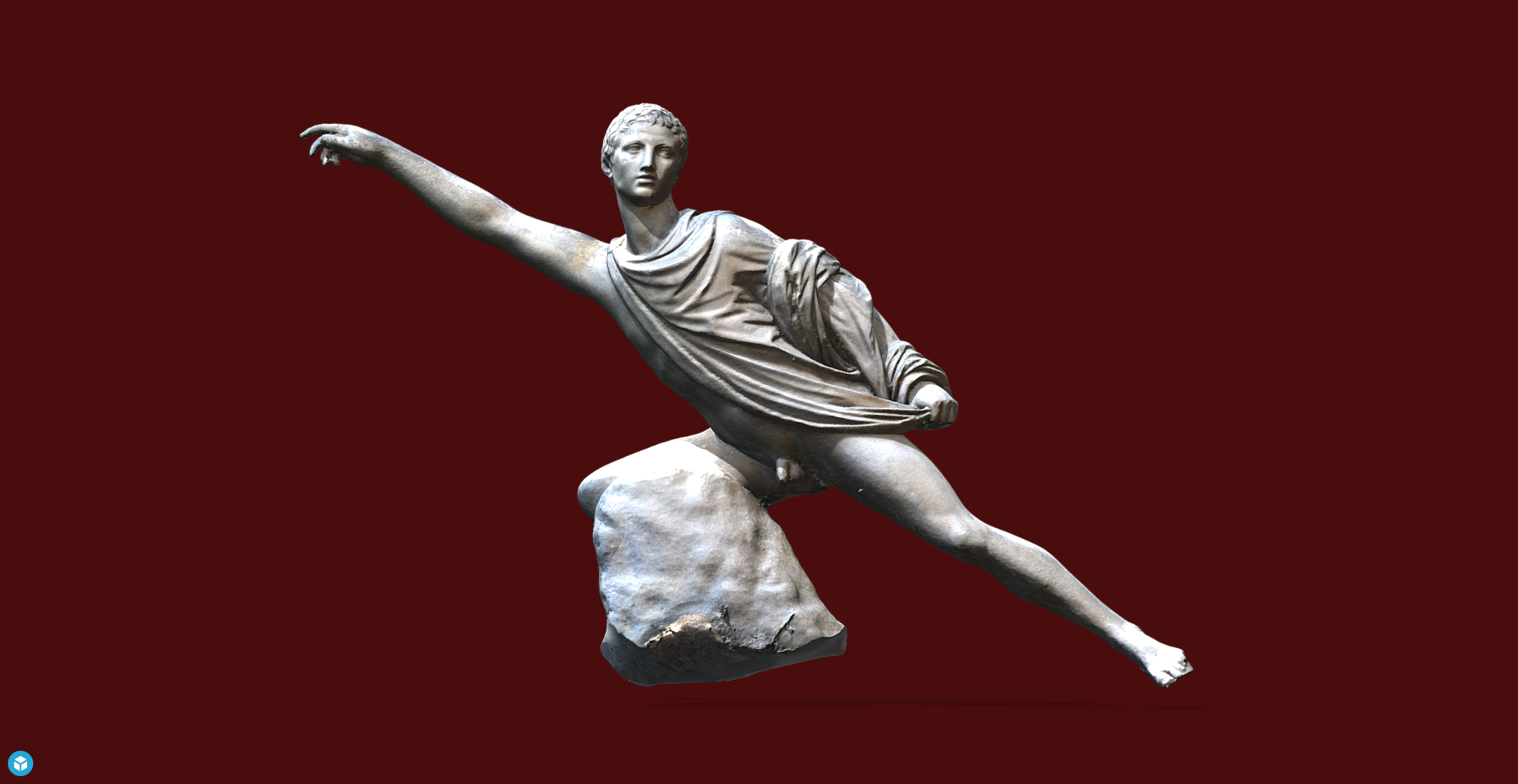 Untextured photogrammetry mesh of the Niobid statue showing raw scan geometry