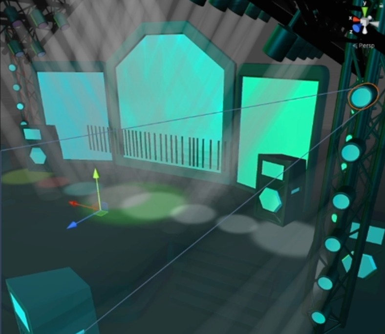 Unity editor scene view showing the 3D lighting rig under development