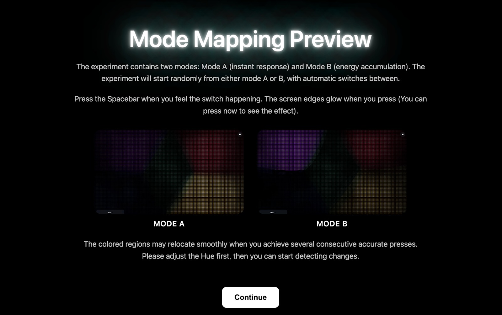 Mode Mapping Preview onboarding screen shown to participants